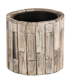 Dehner Holz-Übertopf Luna, Rund, Hellbraun