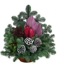 Grabgesteck In Terrakotta-Schale, Dreieckig, Pink, Ca. B45/H50/T35 Cm