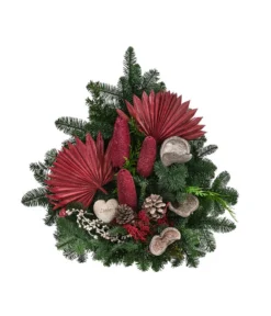 Grabgesteck In Terrakotta-Schale, Dreieckig, Dunkelrot, Ca. B55/H55/T40 Cm