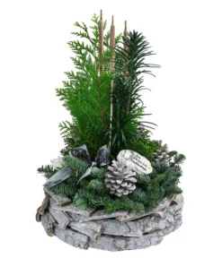 Grabgesteck In Rinden-Schale, Rund, Weiß, Ca. Ø30/H45 Cm