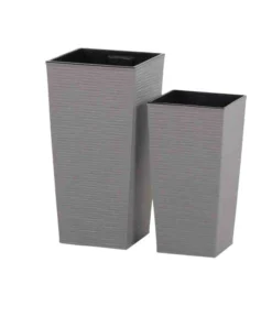 Siena Garden Kunststoff-Topf-Set ECO Nizza, Konisch, Grau, Ca. B25/H46,5/T25 & B30/H57/T30 Cm, 2-teilig