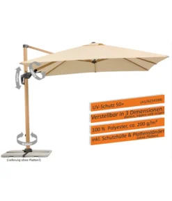 Schneider Ampelschirm Rhodos Twist Woody, Quadratisch, Ca. B300/T300 Cm -Compo Verkaufsgeschäft 6953467 WE IG 001 SchneiderAmpelschirmRhodosTwistWoodynatur